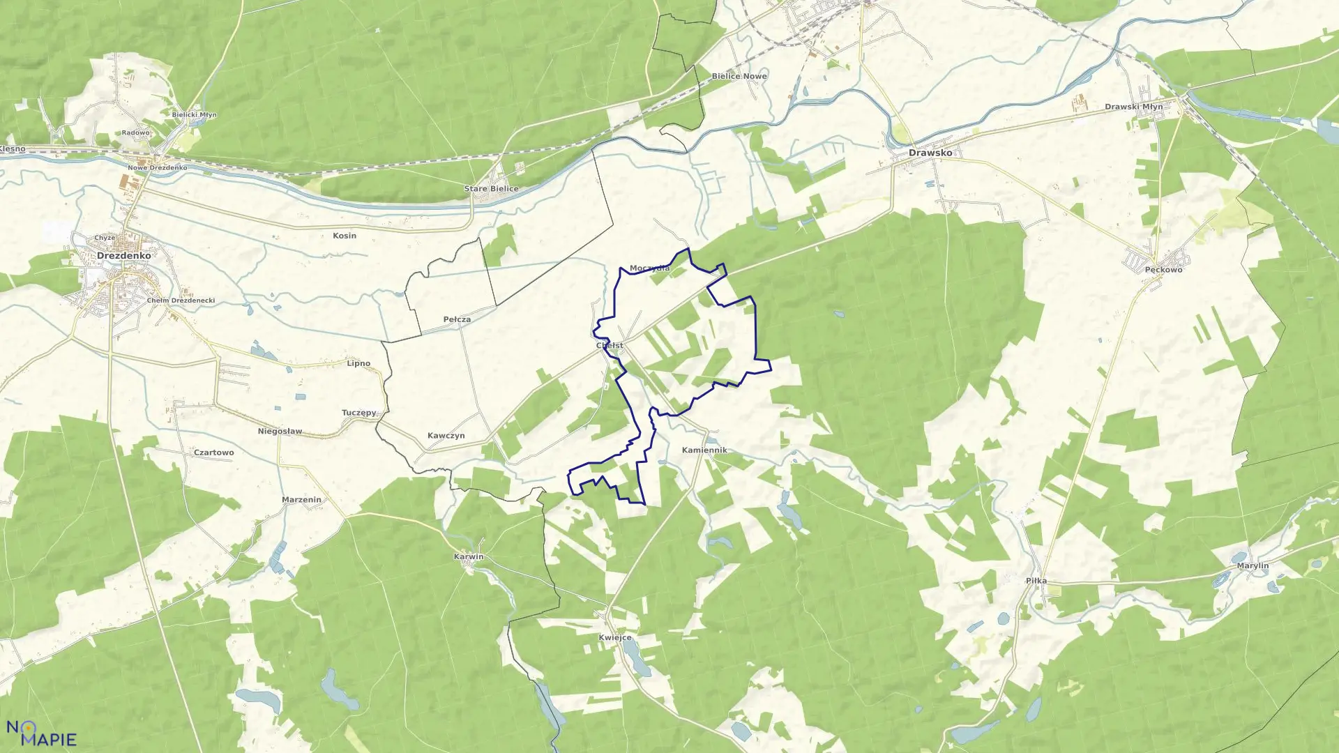 Mapa obrębu CHEŁST w gminie Drawsko