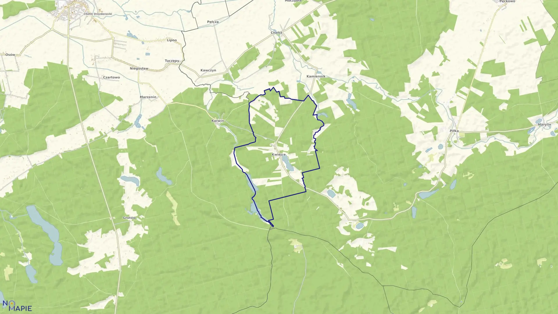 Mapa obrębu KWIEJCE w gminie Drawsko