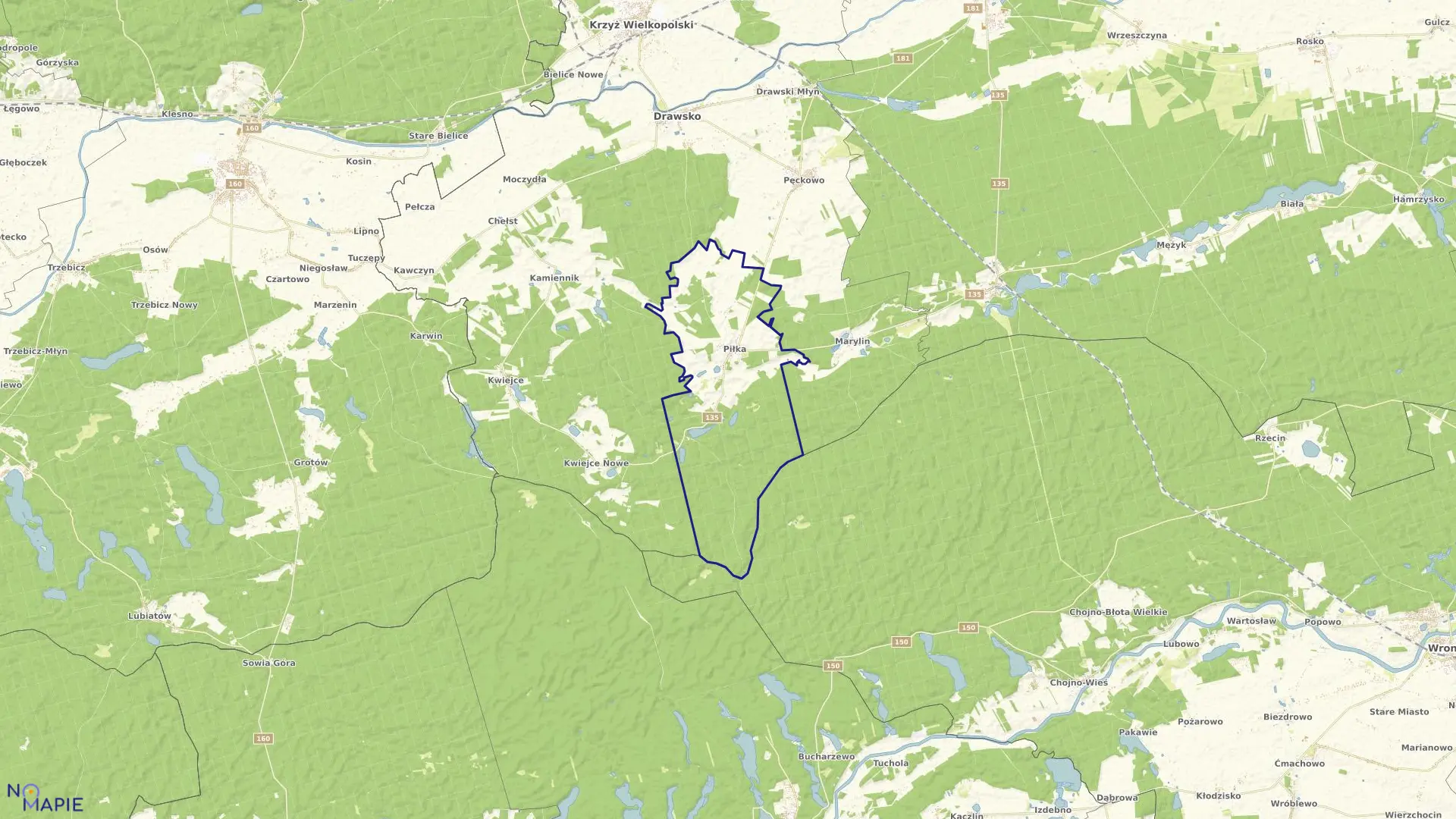 Mapa obrębu PIŁKA w gminie Drawsko